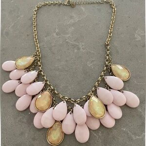 Vintage Light Pink Statement Layer Teardrop Necklace Chunky Lucite Beaded Glass